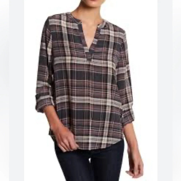 Joie Tops - Joie Coralle 100% Silk plaid Peasant blouse
